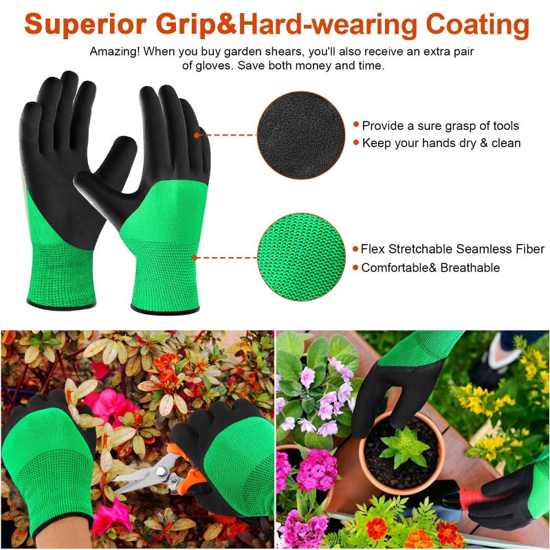 Wevove 3 Pack Garden Pruning Shears Stainless Steel Blades Handheld Pruners Set with Gardening Gloves - Image 2